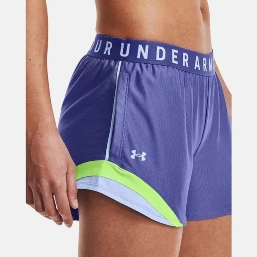 Under Armour Sz M Purple Neon Lime Womens Running Pockets Shorts Stretch Pull On